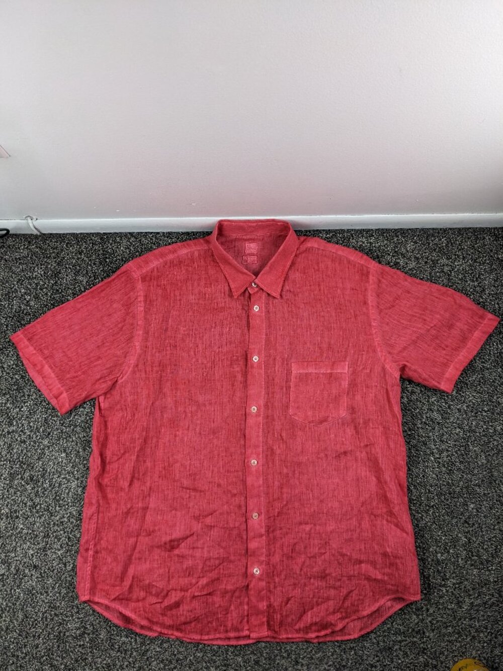 120% Lino Shirt 100% Linen Short Sleeve Button Up Pink Mens 2XL Italy Made